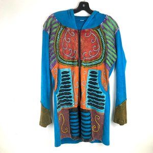 Vtg Womens Medium Blue Zip Up Hooded Sweatshirt